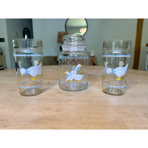 Vintage Set Anchor Honking Geese Glassware & Duck Canister Cottagecore Farm‎ - Picture 1 of 7